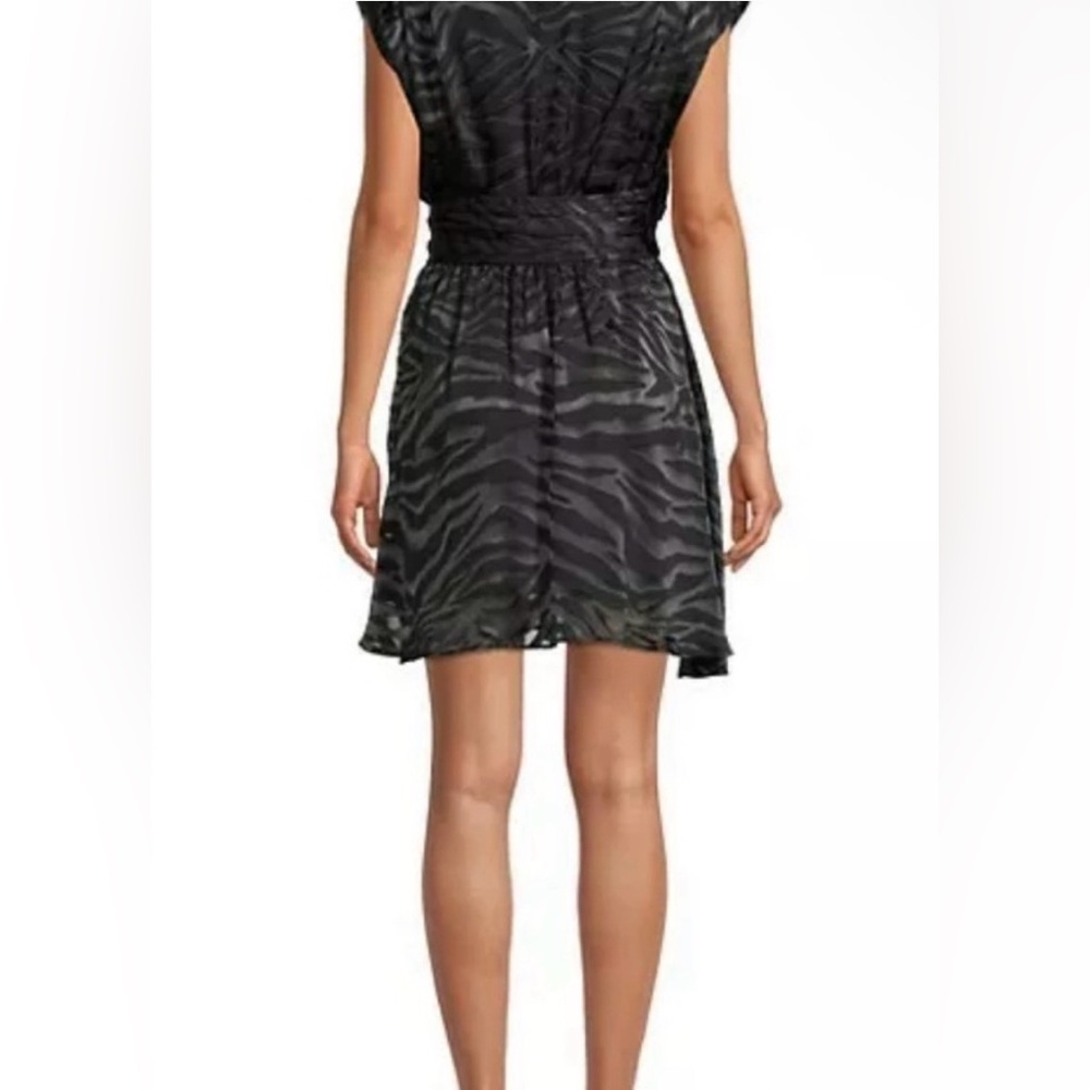 Alice + Olivia Black Essie Burnout Satin Mini faux Wrap Dress- Zebra - Picture 6 of 8